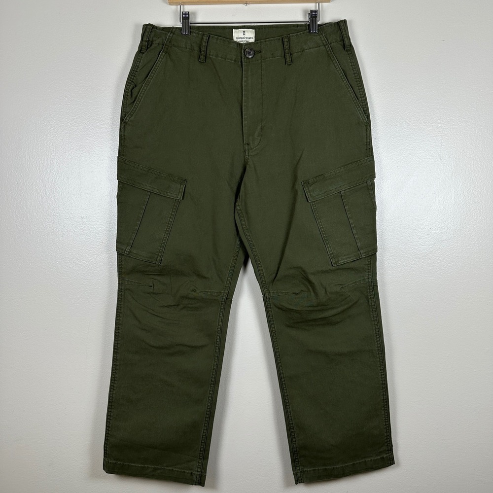 Mutual Weave Men's L Cargo Pants‎ Olive Relaxed Straight Pull-On NEW